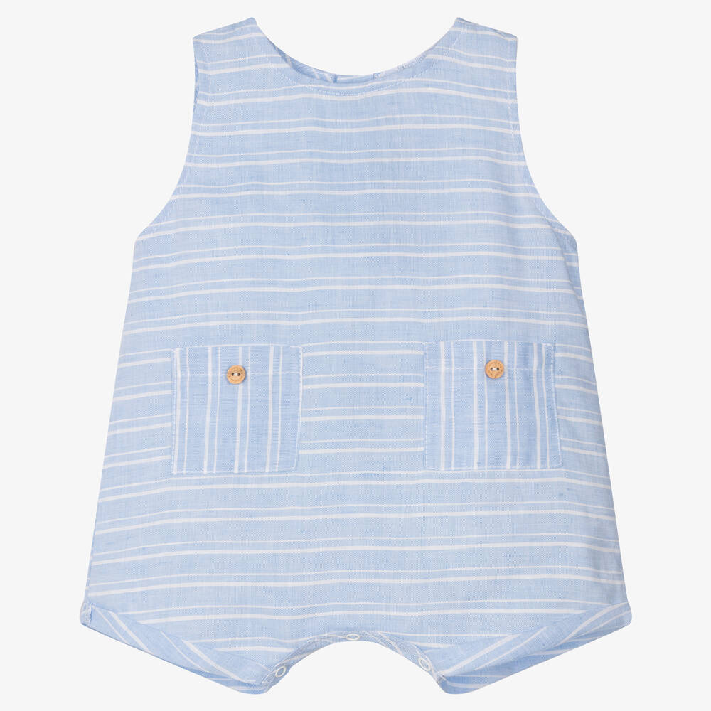 Laranjinha - Blue Striped Cotton Linen Baby Shortie | Childrensalon