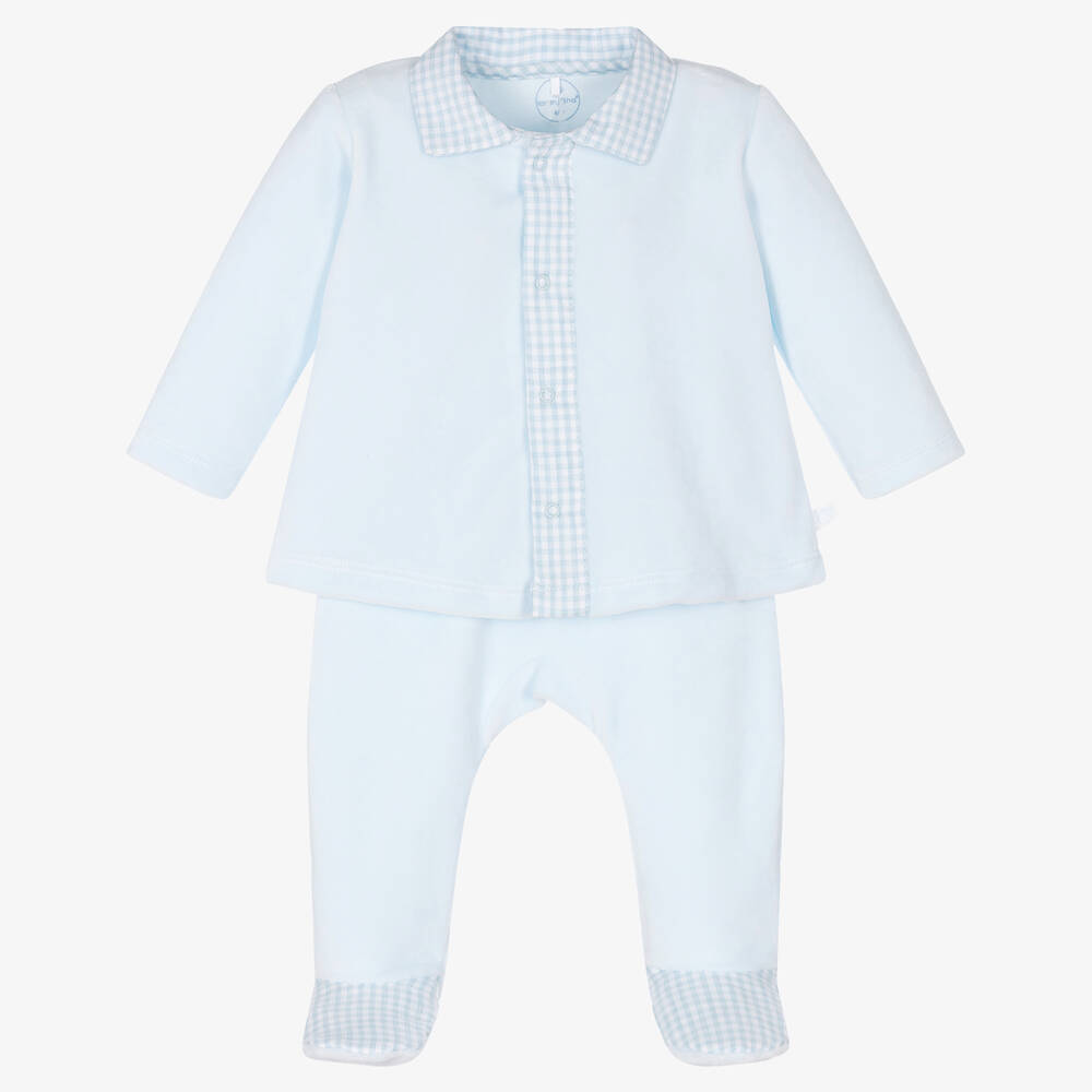 Laranjinha - Ensemble grenouillère 2 pièces bleu en velours | Childrensalon