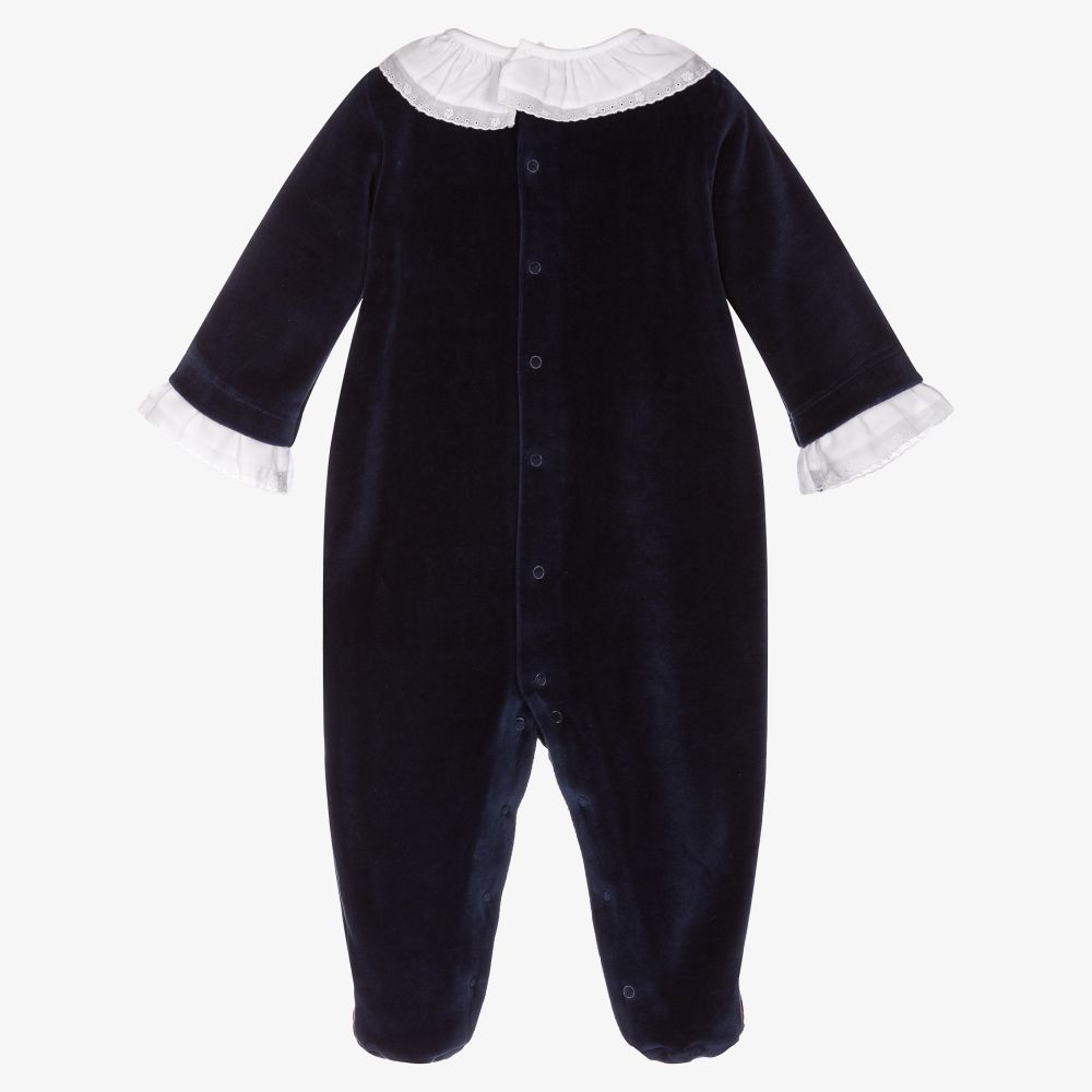 Laranjinha-Blue Velour & Tartan Babygrow | Childrensalon Outlet