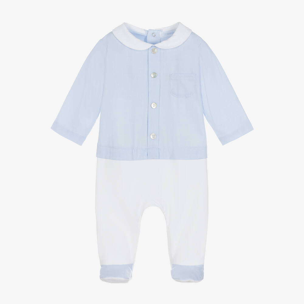 Laranjinha - Blue & White Cotton Babygrow | Childrensalon