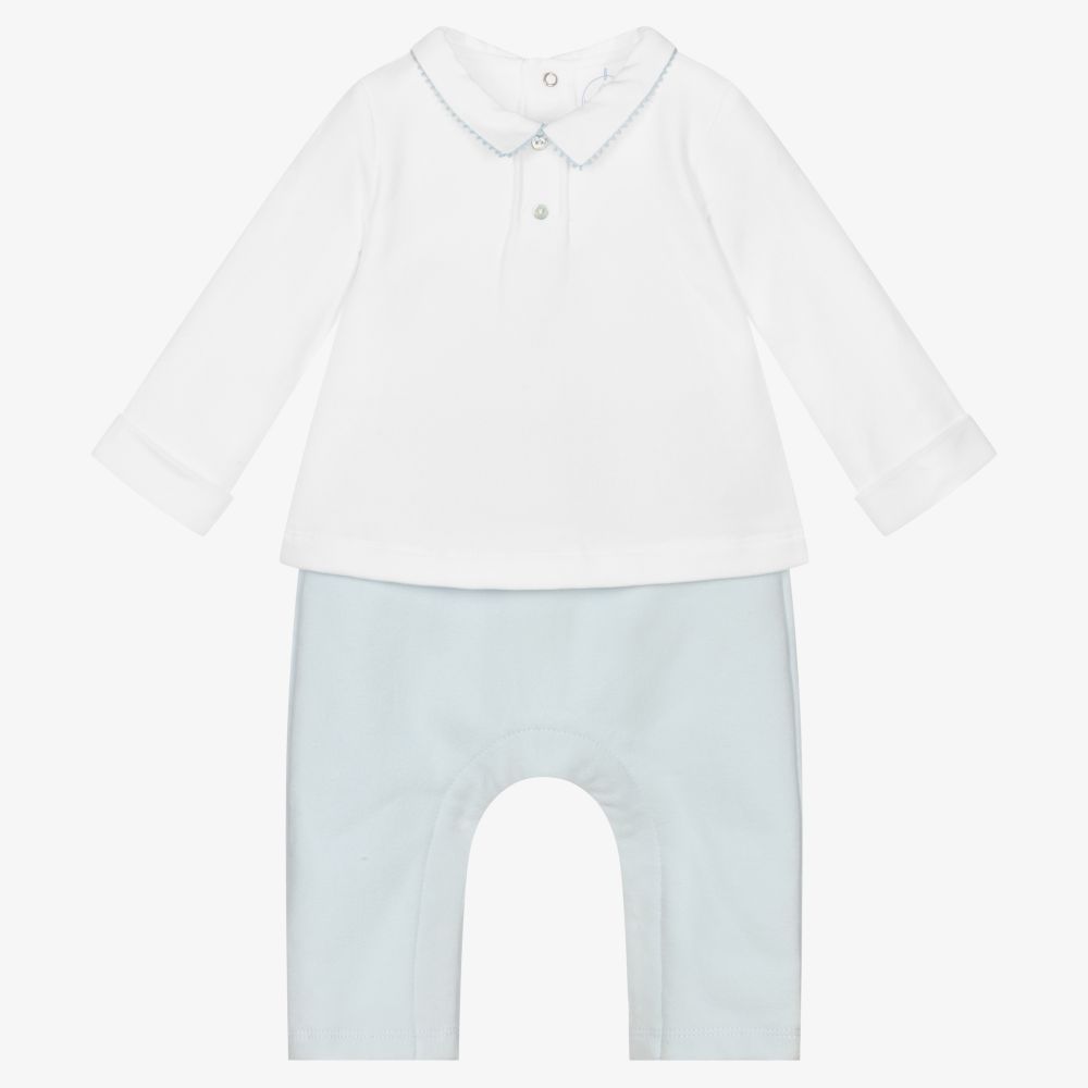 Laranjinha - Blue & White Cotton Babysuit | Childrensalon