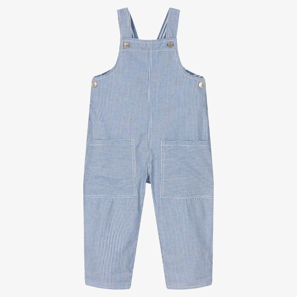 Laranjinha-Blue & White Striped Cotton Dungarees | Childrensalon Outlet