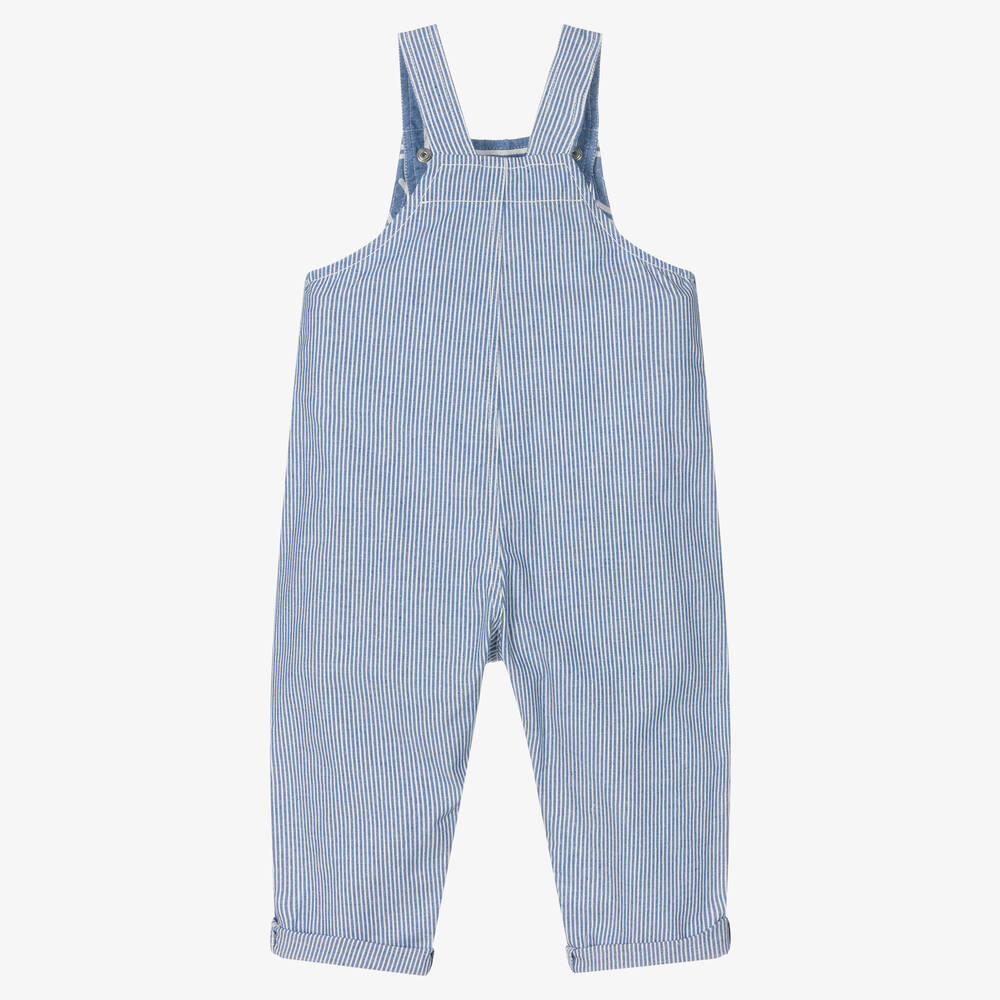 Laranjinha-Blue & White Striped Cotton Dungarees | Childrensalon Outlet