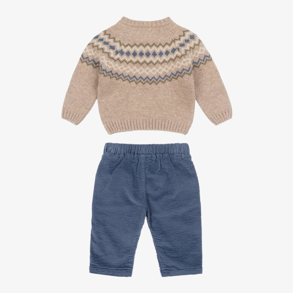 Laranjinha-Костюм из бежевого и синего вельвета для мальчиков | Childrensalon Outlet