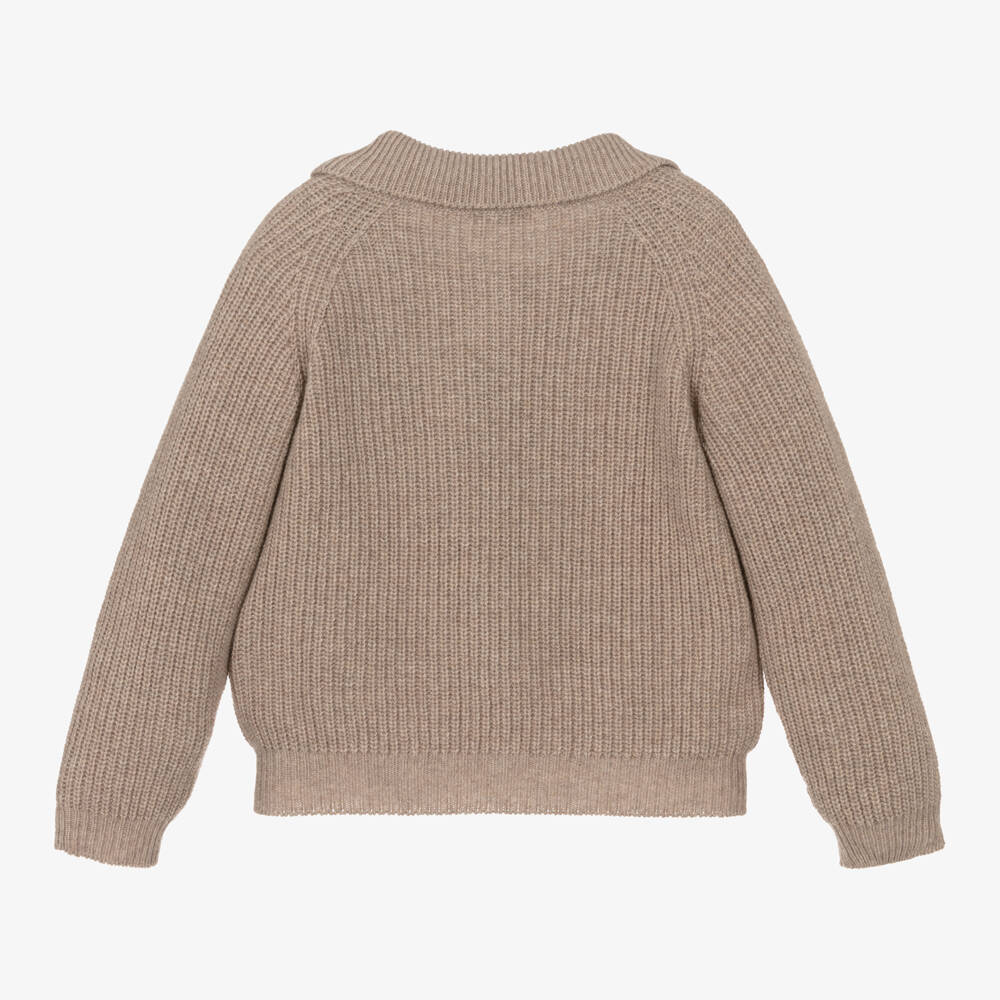 Laranjinha-Boys Beige Cashmere Wool Sweater | Childrensalon Outlet