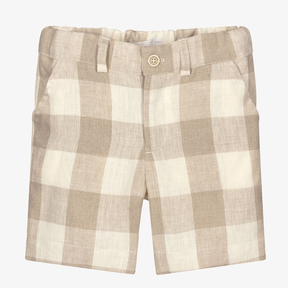 Laranjinha - Short beige carreaux lin Garçon | Childrensalon