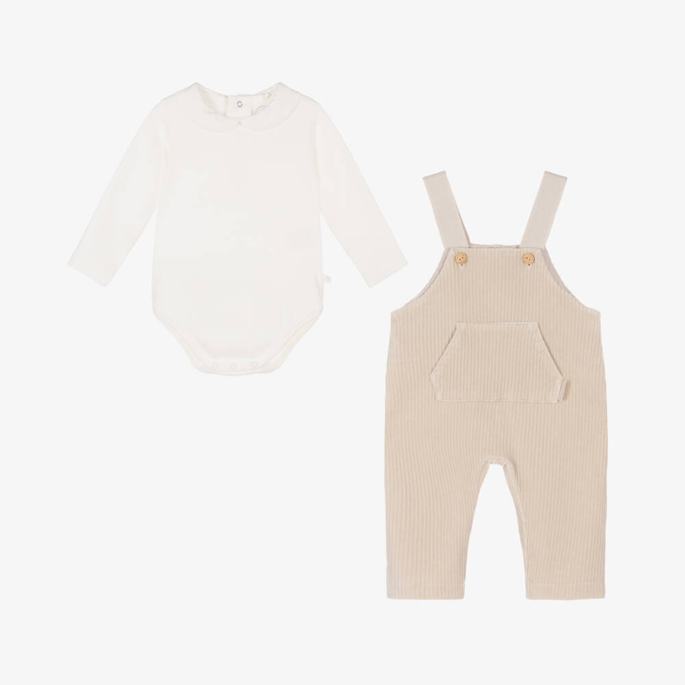 Laranjinha-طقم دانغري أطفال ولادي كوردروي لون بيج | Childrensalon Outlet