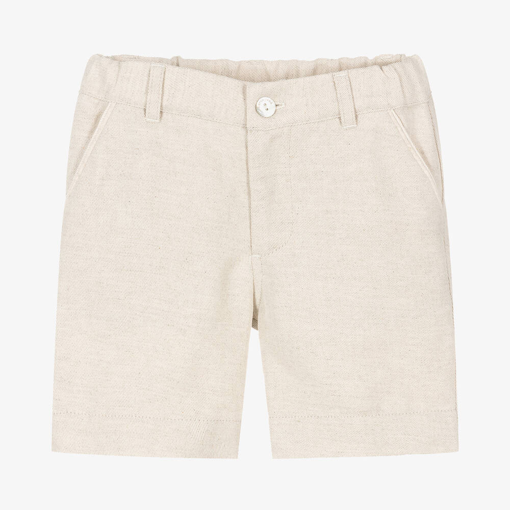 Laranjinha-Boys Beige Cotton & Linen Shorts | Childrensalon Outlet