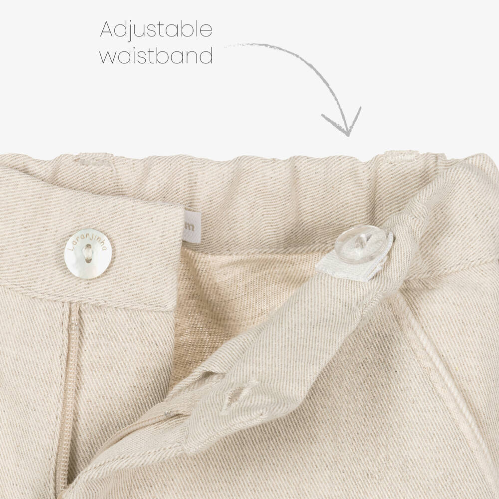 Laranjinha-شورت قطن وكتان لون بيج للأولاد | Childrensalon Outlet