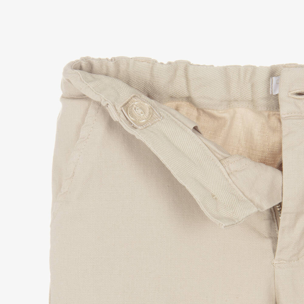 Laranjinha-Boys Beige Cotton & Linen Shorts | Childrensalon Outlet
