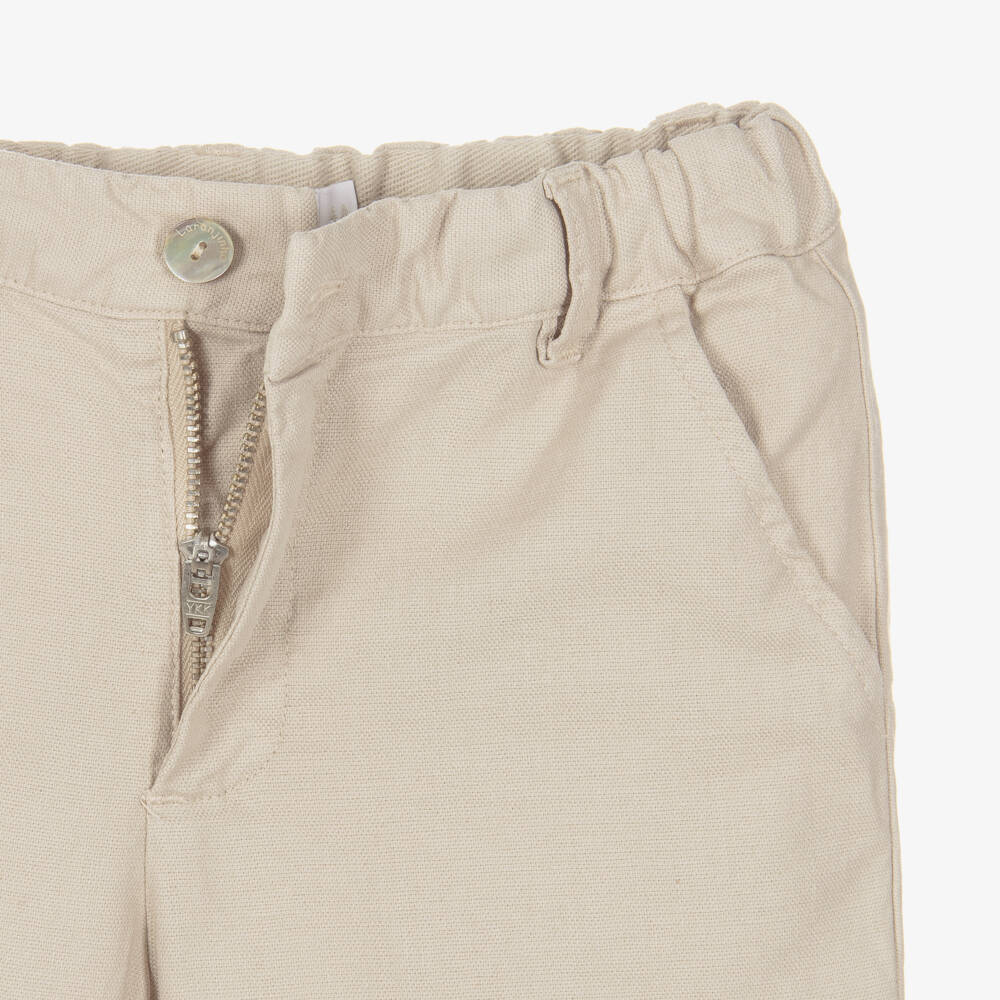 Laranjinha-Boys Beige Cotton & Linen Shorts | Childrensalon Outlet