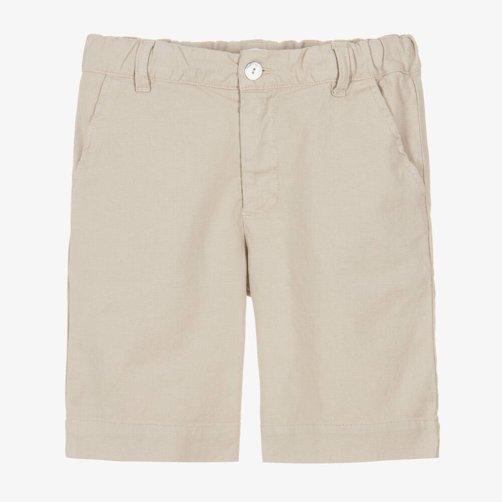 Laranjinha-Boys Beige Cotton & Linen Shorts | Childrensalon Outlet