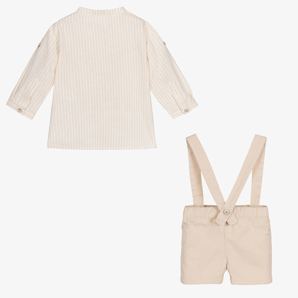 Laranjinha-Boys Beige Cotton Shorts Set | Childrensalon Outlet