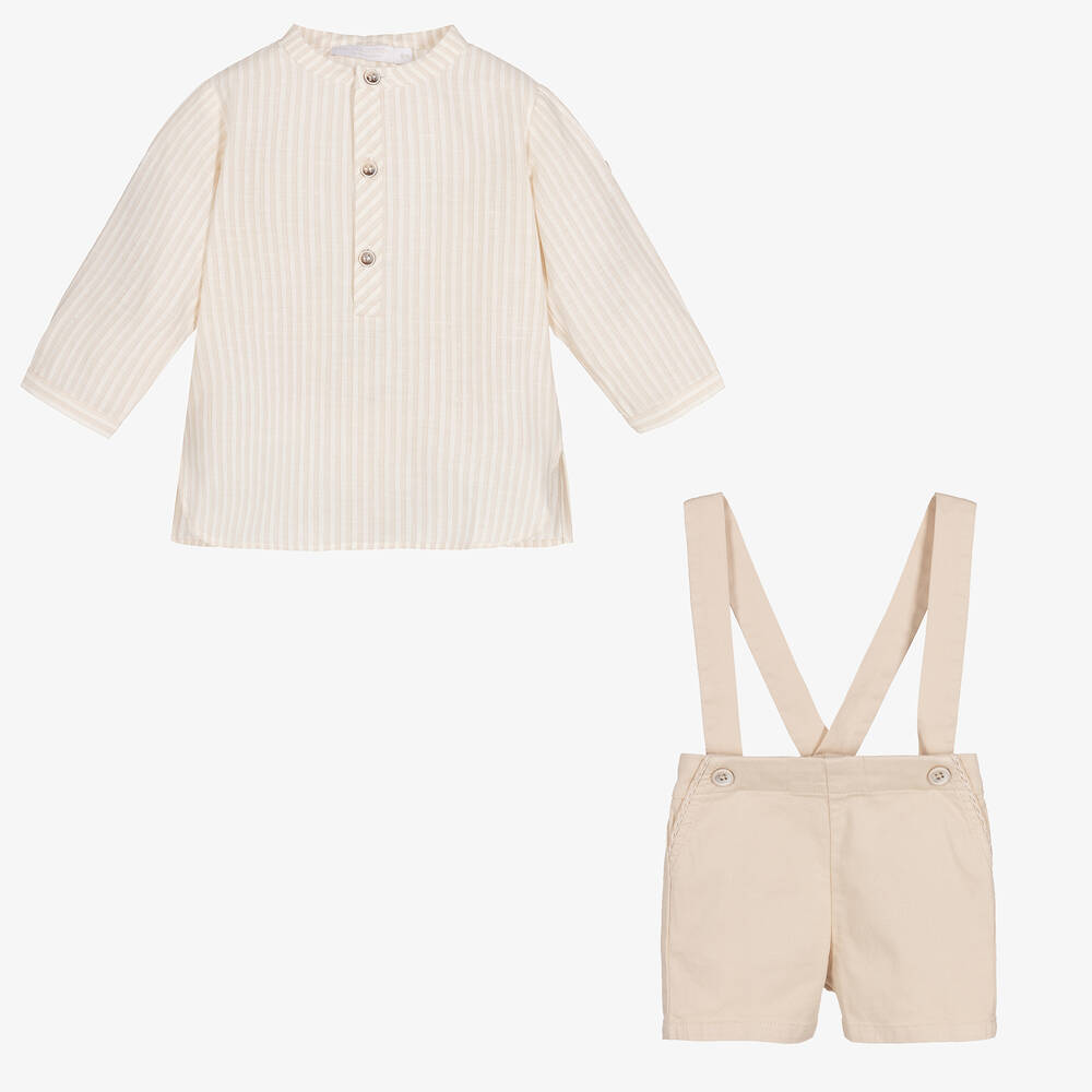 Laranjinha-Boys Beige Cotton Shorts Set | Childrensalon Outlet