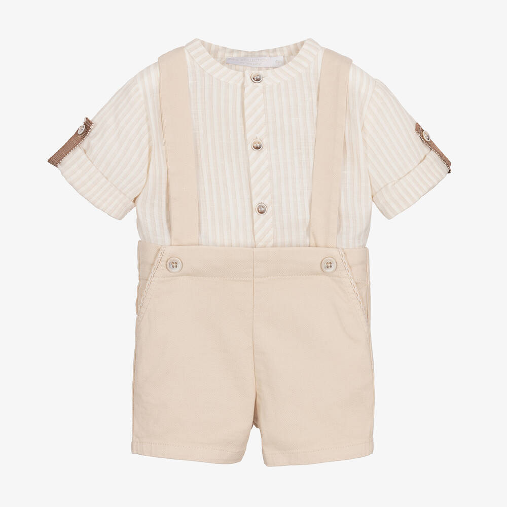 Laranjinha-Boys Beige Cotton Shorts Set | Childrensalon Outlet