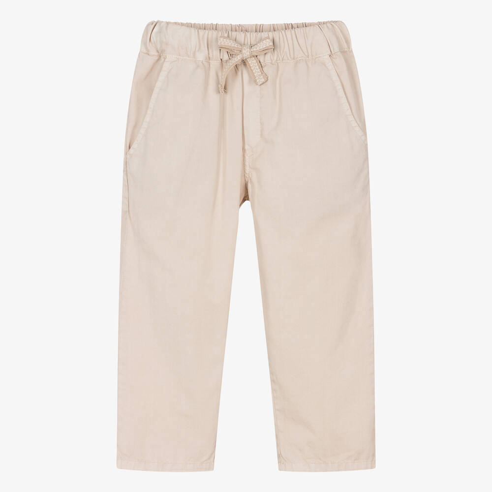 Laranjinha-Boys Beige Cotton Twill Trousers | Childrensalon Outlet