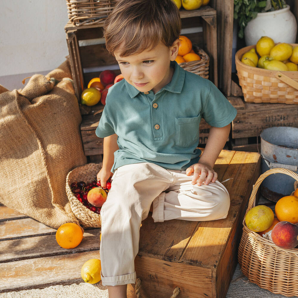 Laranjinha-Boys Beige Cotton Twill Trousers | Childrensalon Outlet