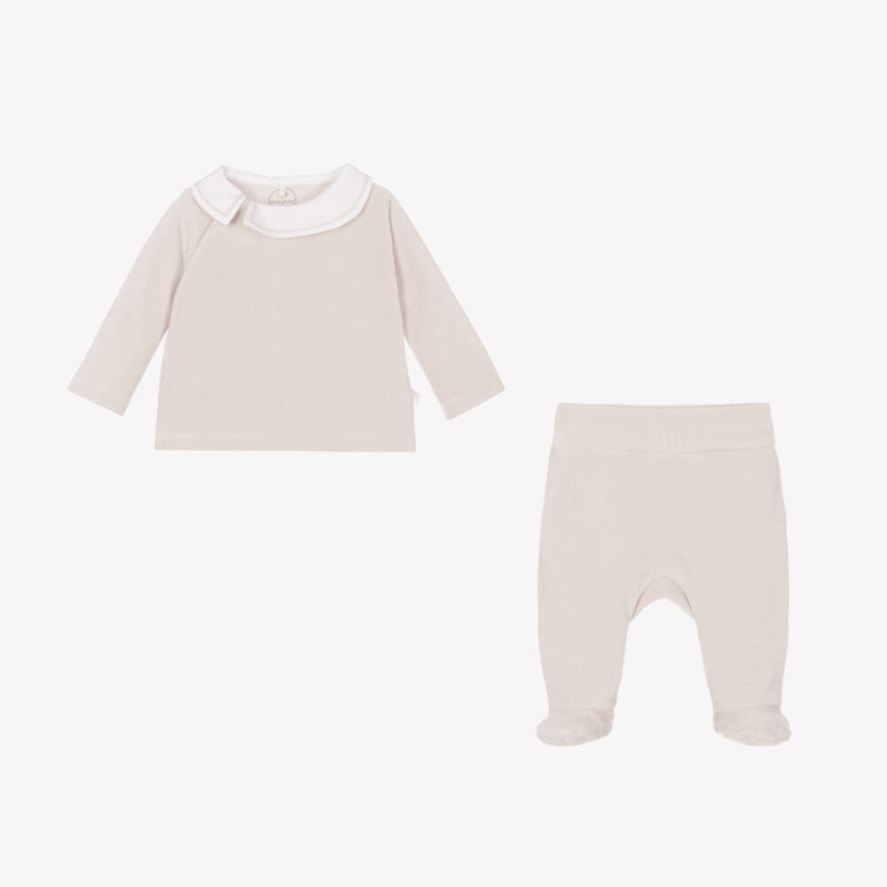 Laranjinha-Boys Beige Ribbed Velour Set | Childrensalon Outlet