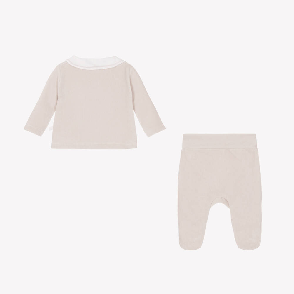 Laranjinha-Boys Beige Ribbed Velour Set | Childrensalon Outlet