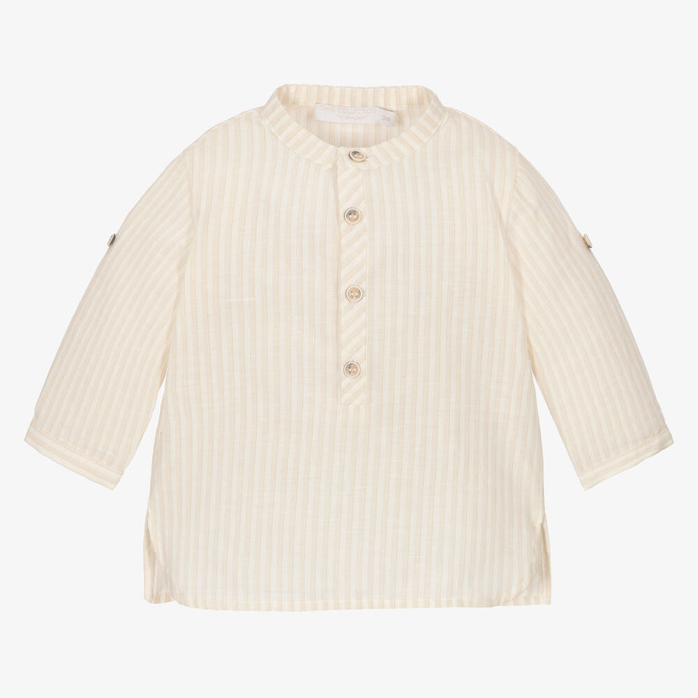 Laranjinha - Chemise beige rayé en coton garçon | Childrensalon