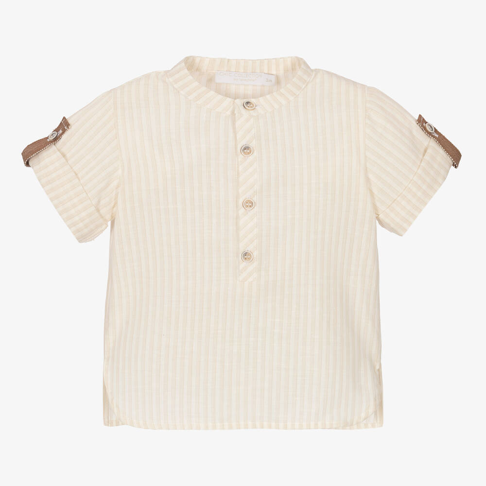 Laranjinha-قميص قطن مقلم لون بيج وعاجي للأولاد | Childrensalon Outlet