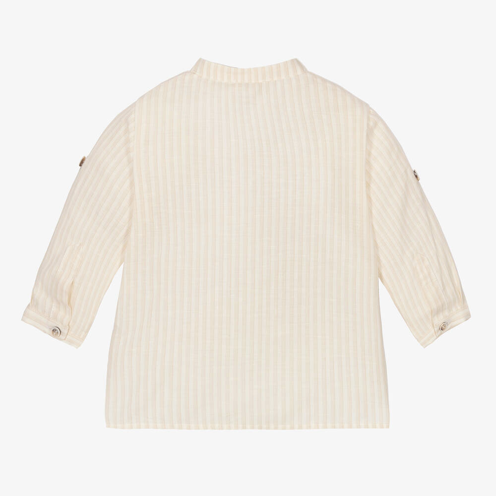 Laranjinha-قميص قطن مقلم لون بيج وعاجي للأولاد | Childrensalon Outlet
