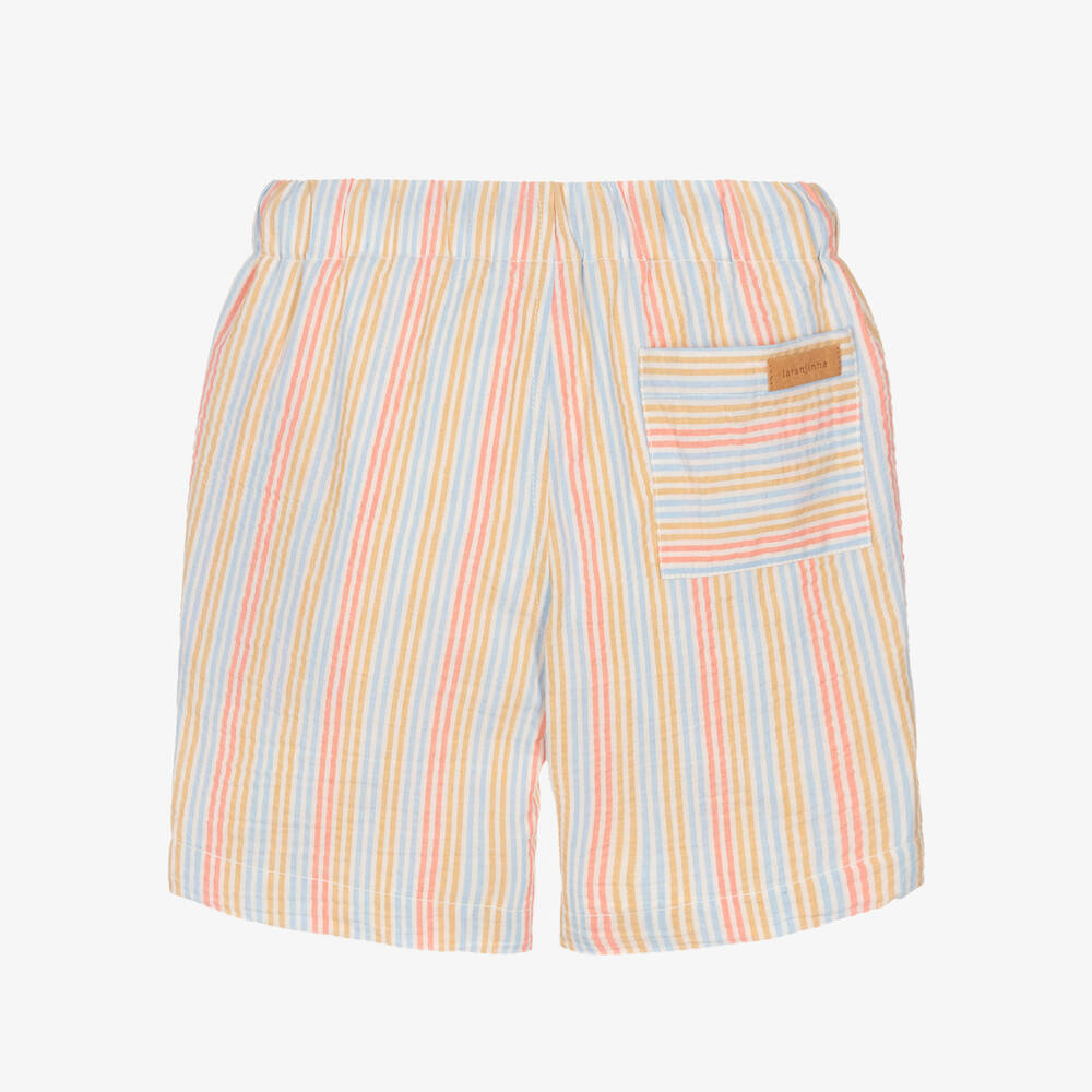 Laranjinha-Boys Beige Stripe Cotton Shorts | Childrensalon Outlet