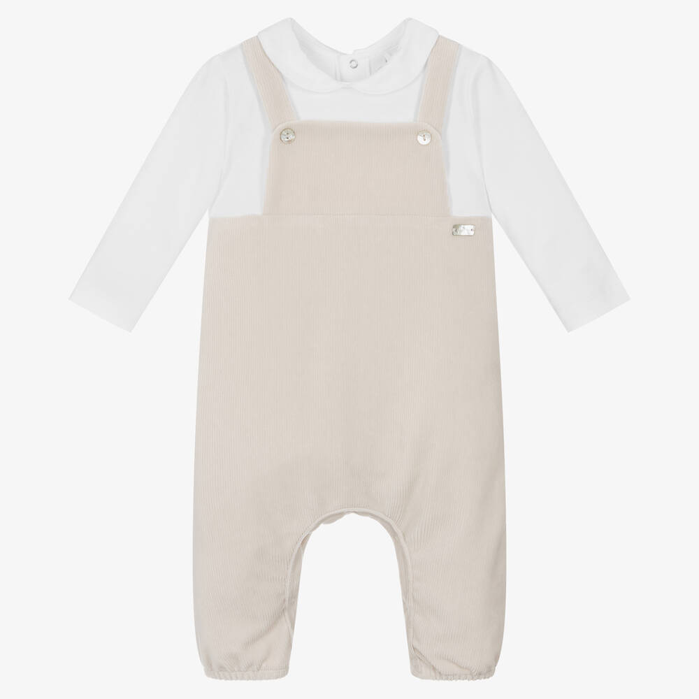 Laranjinha - Boys Beige & White Babysuit | Childrensalon