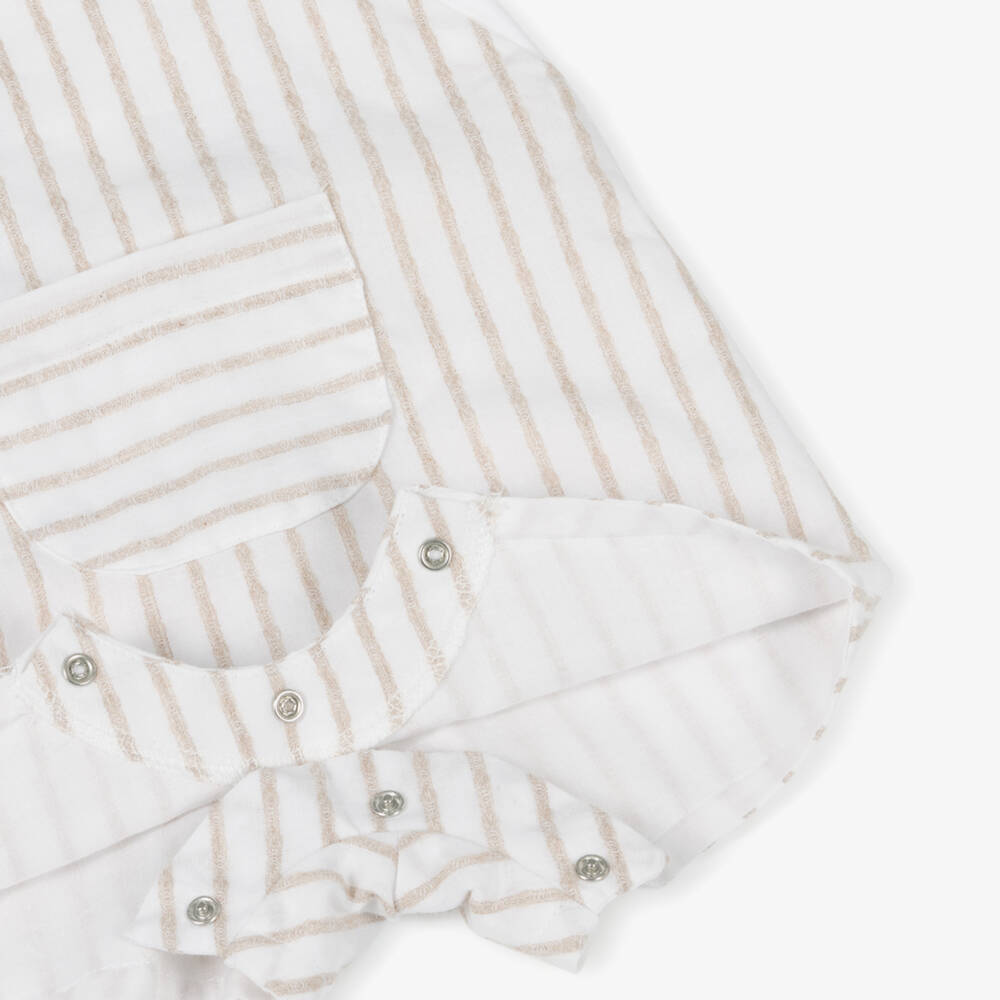 Laranjinha-Boys Beige & White Cotton Romper | Childrensalon Outlet