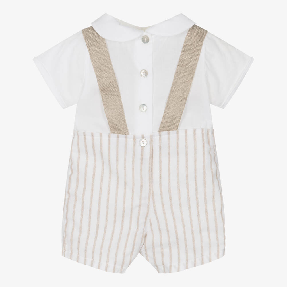 Laranjinha-Boys Beige & White Cotton Romper | Childrensalon Outlet