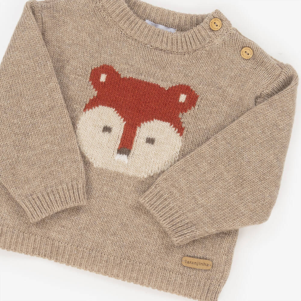 Laranjinha-Бежевый шерстяной свитер с лисой для мальчиков | Childrensalon Outlet