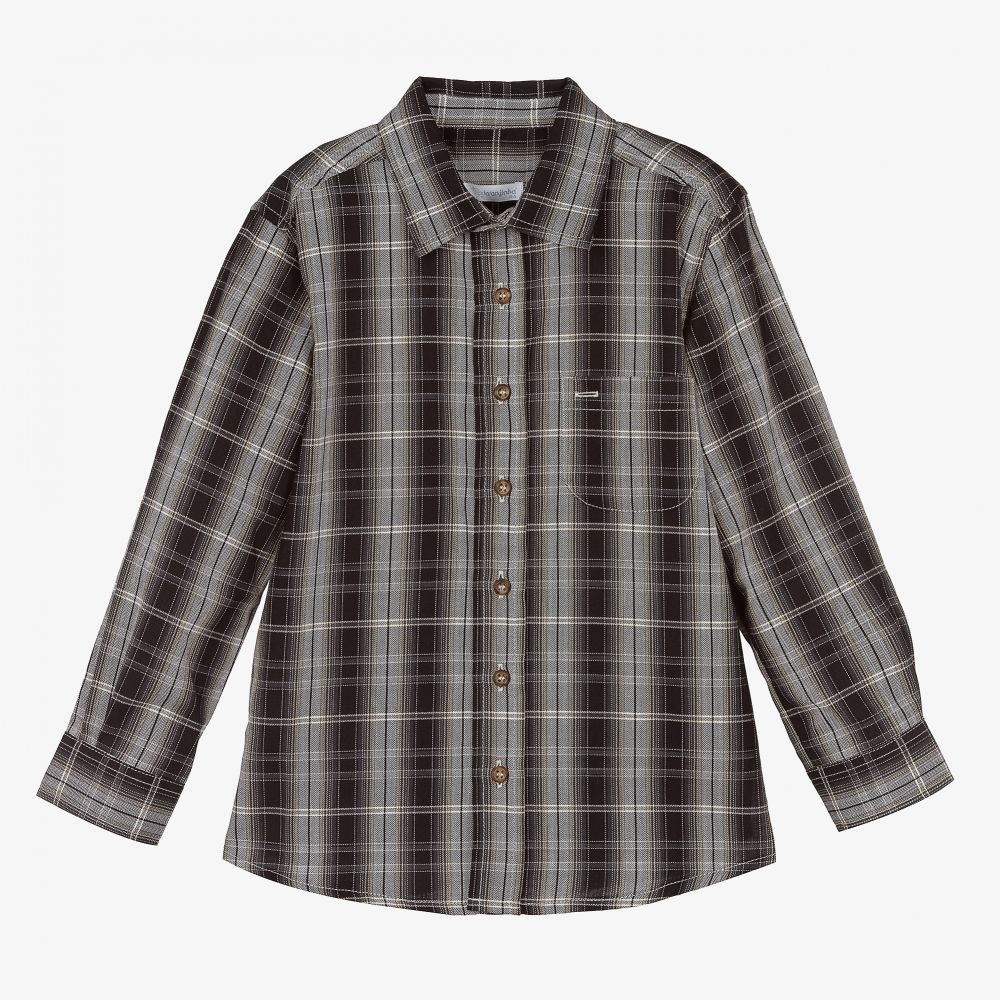 Laranjinha - Boys Black Cotton Check Shirt | Childrensalon