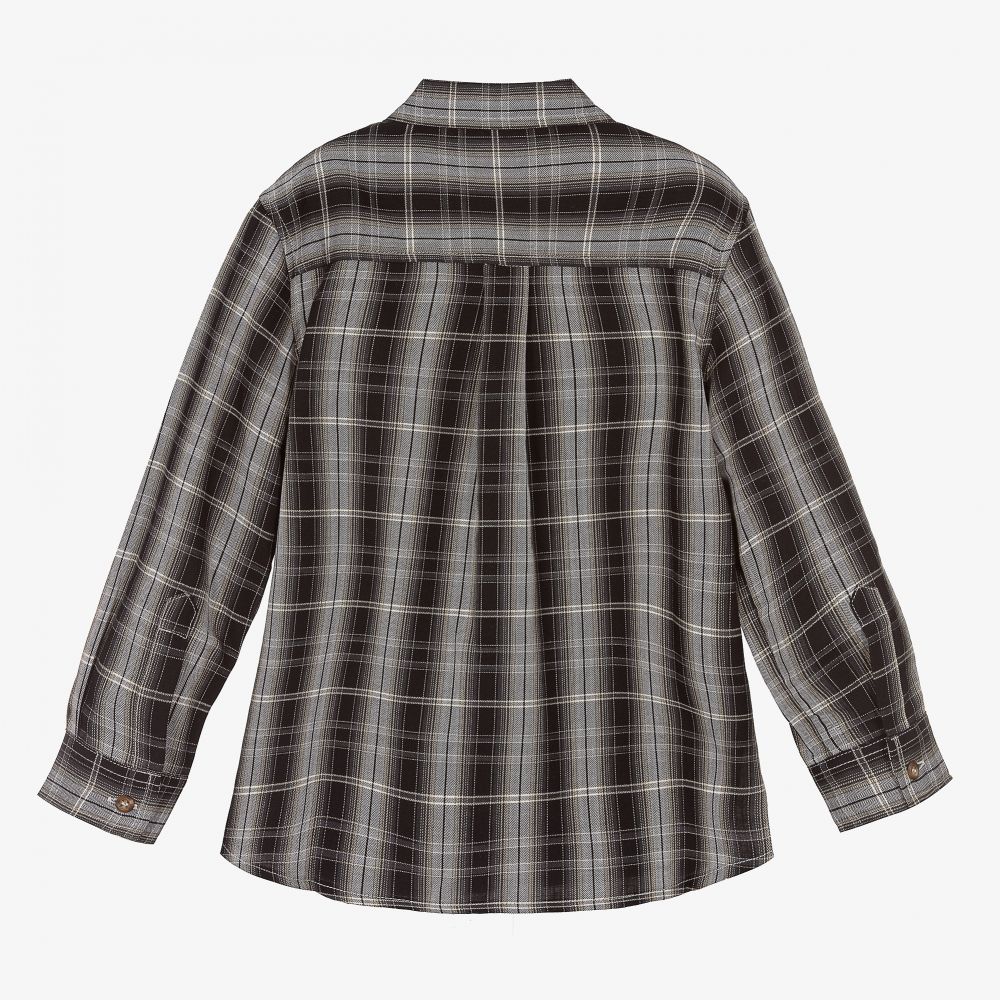 Laranjinha-Boys Black Cotton Check Shirt | Childrensalon Outlet