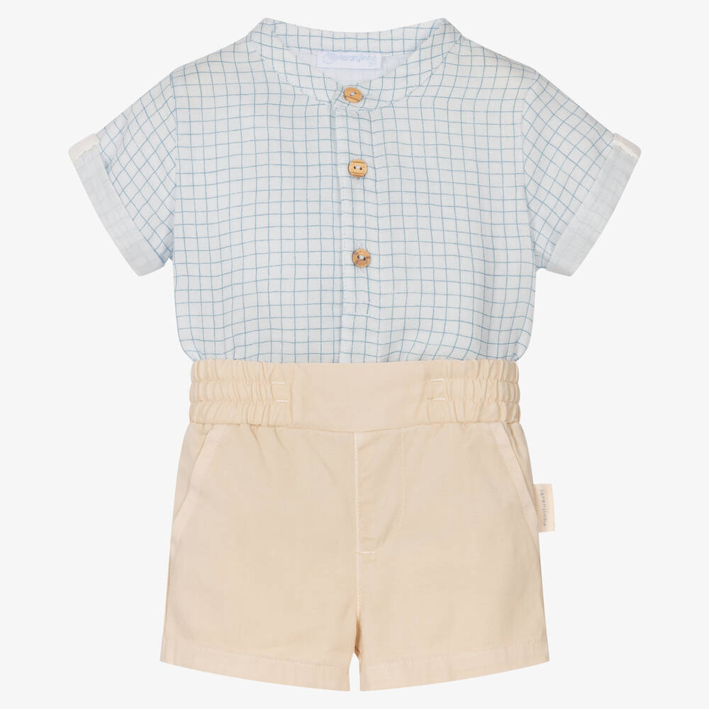 Laranjinha - Baumwolltop & Shorts Set blau/beige | Childrensalon