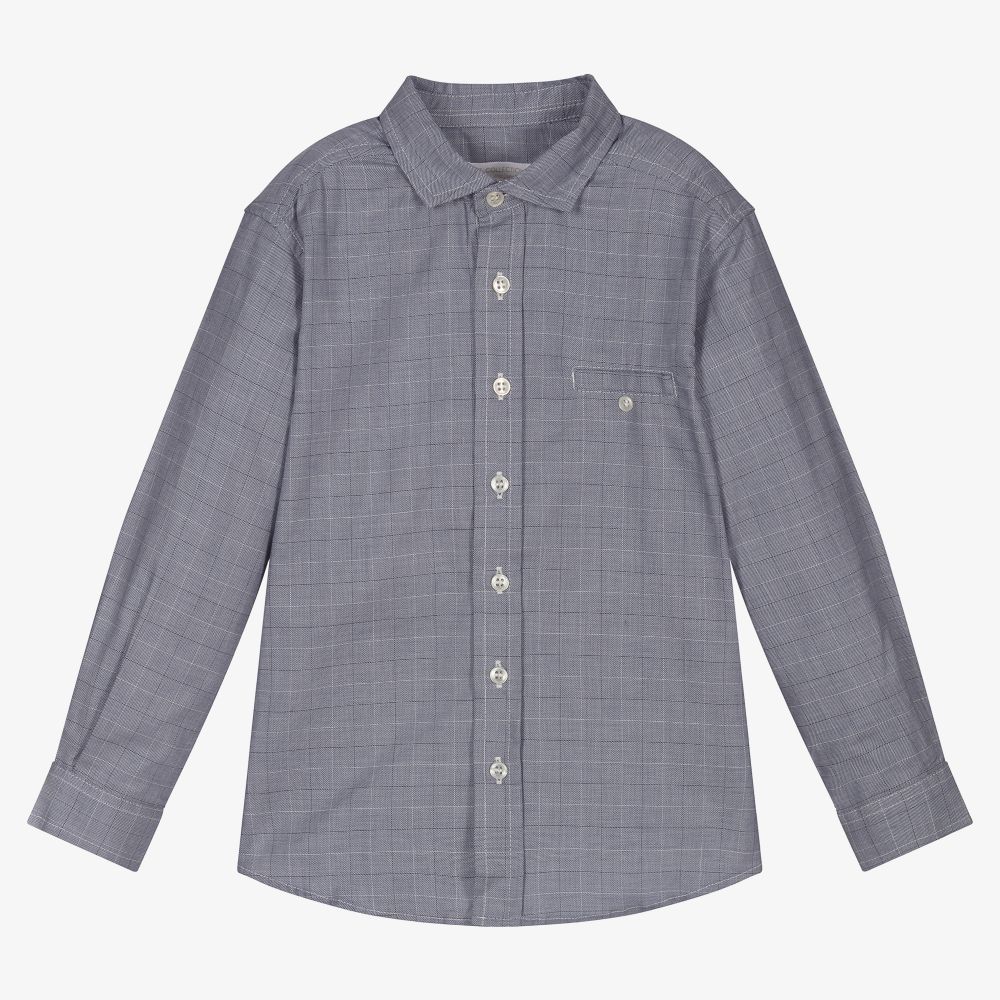 Laranjinha - Boys Blue Check Cotton Shirt | Childrensalon