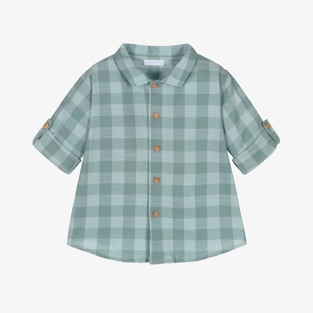 Laranjinha - Chemise bleue en coton à carreaux | Childrensalon