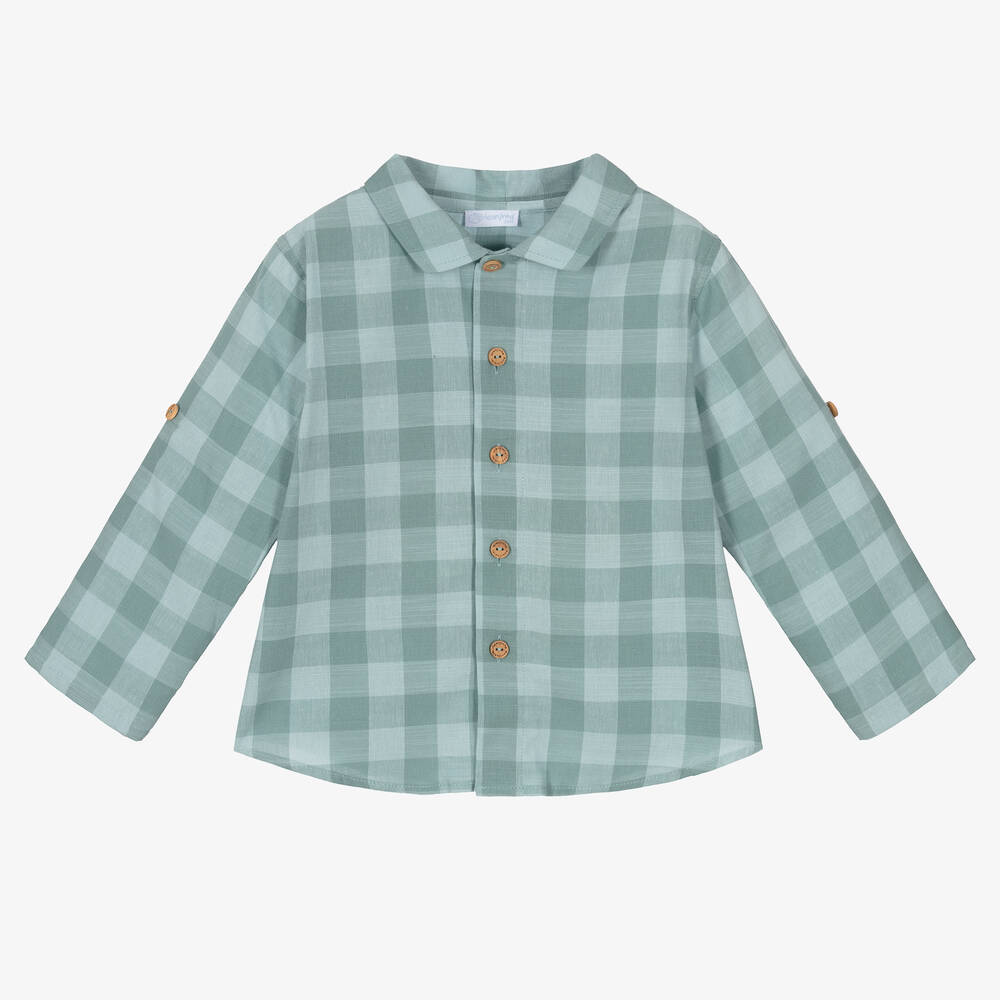 Laranjinha-Boys Blue Check Cotton Shirt | Childrensalon Outlet