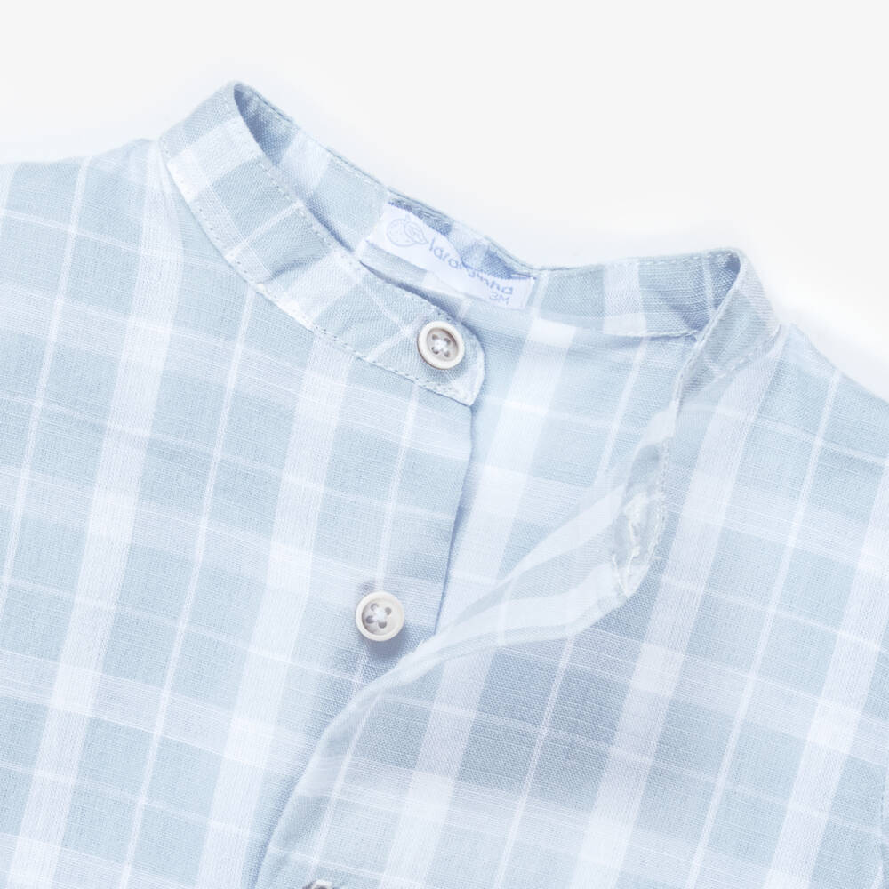Laranjinha-Boys Blue Check Cotton Shorts Set | Childrensalon Outlet