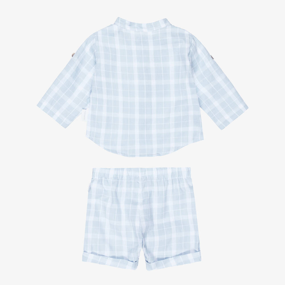 Laranjinha-Boys Blue Check Cotton Shorts Set | Childrensalon Outlet
