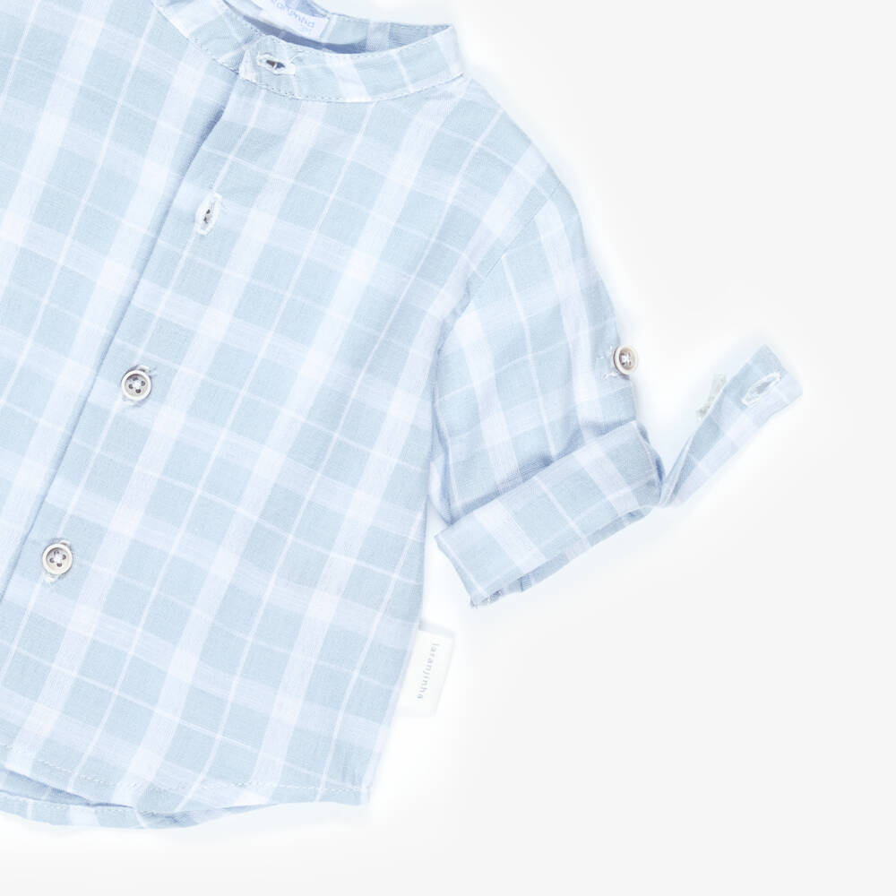 Laranjinha-Boys Blue Check Cotton Shorts Set | Childrensalon Outlet