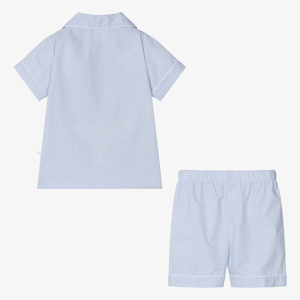 Laranjinha-Boys Blue Checked Cotton Short Pyjamas | Childrensalon Outlet