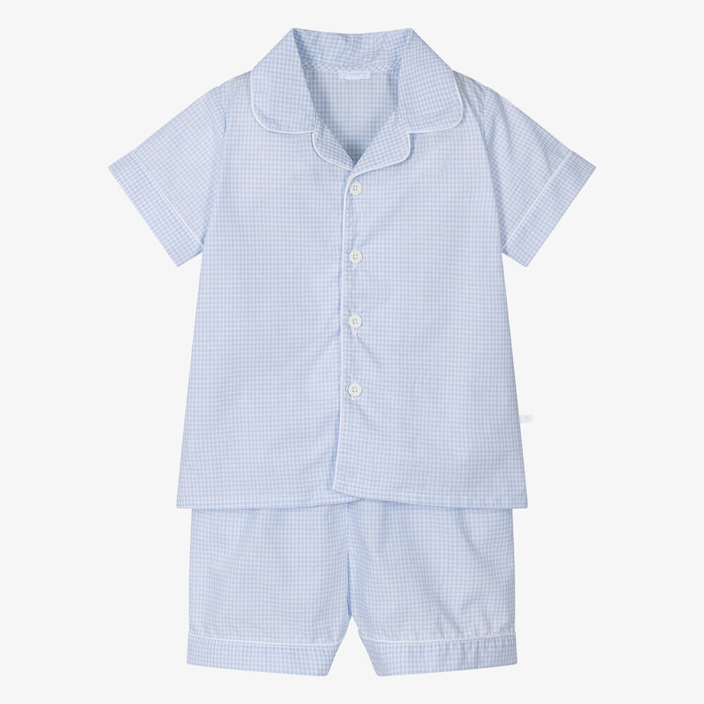 Boys Blue Checked Cotton Short Pyjamas