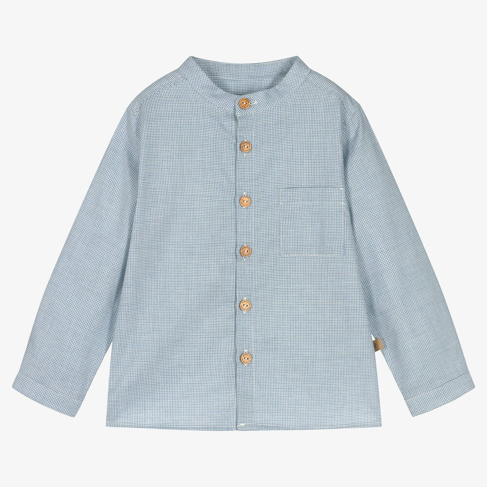Laranjinha - Blaues kragenloses Baumwollhemd | Childrensalon