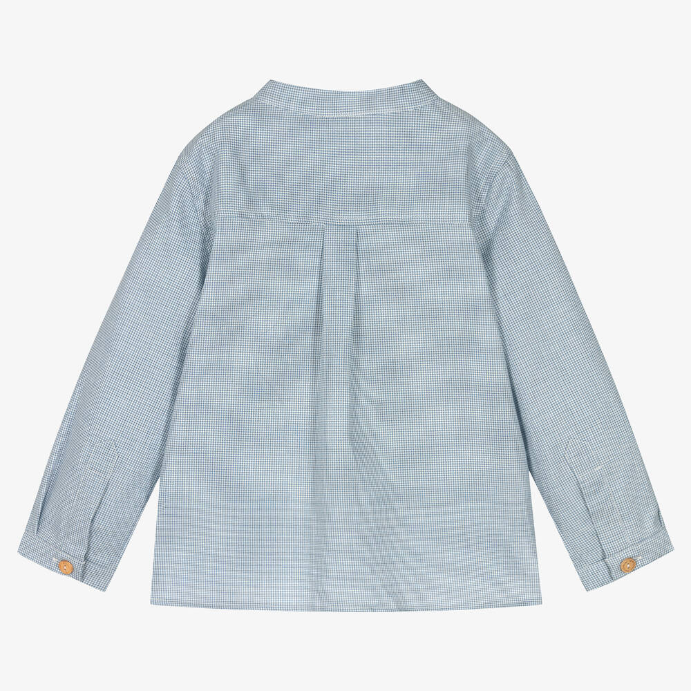 Laranjinha-Голубая хлопковая рубашка без воротника | Childrensalon Outlet