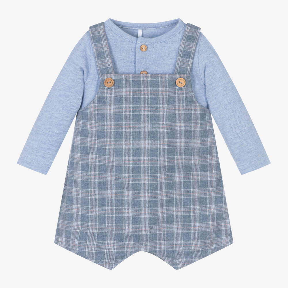 Laranjinha-Boys Blue Cotton Check Playsuit | Childrensalon Outlet