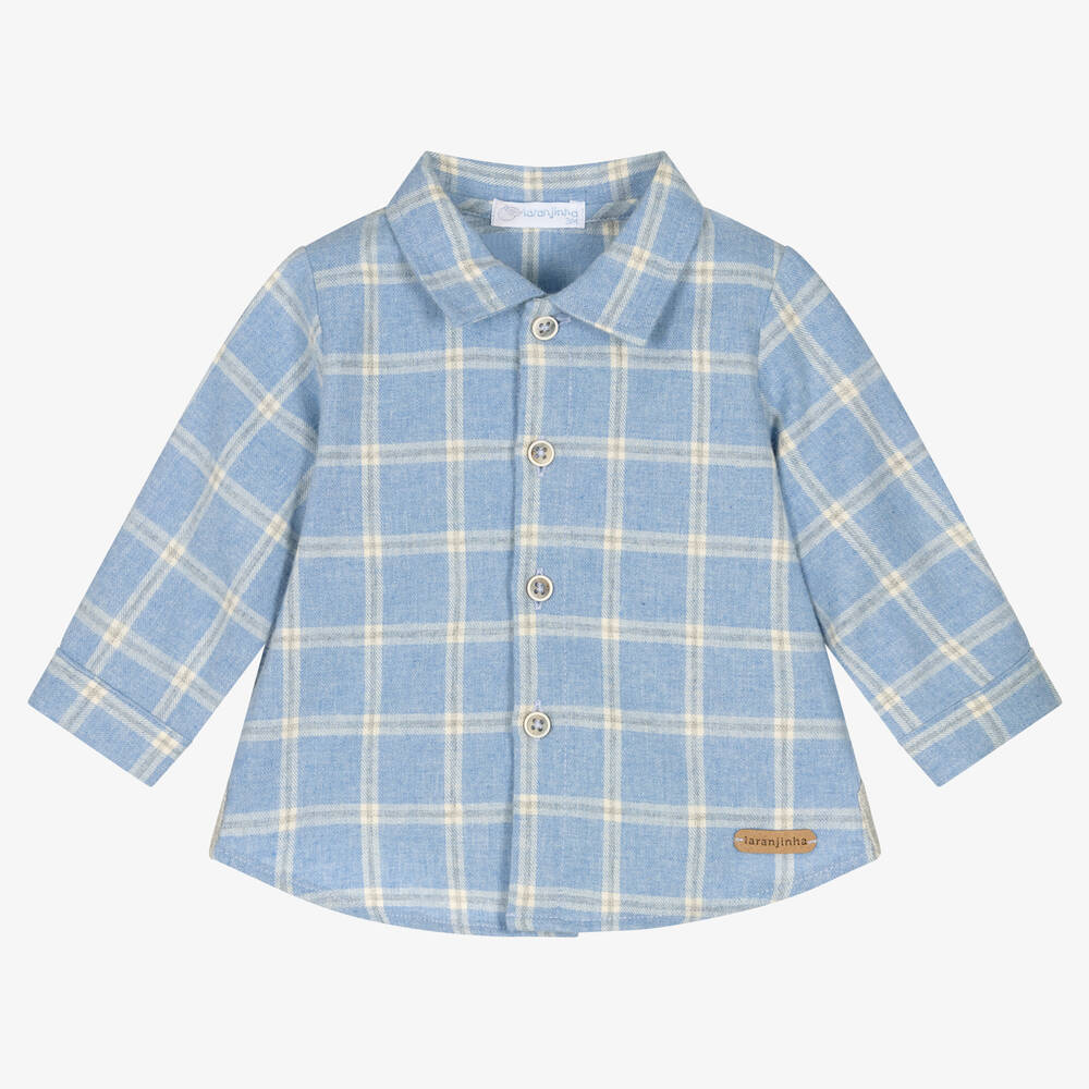 Laranjinha - Boys Blue Cotton Checked Shirt | Childrensalon