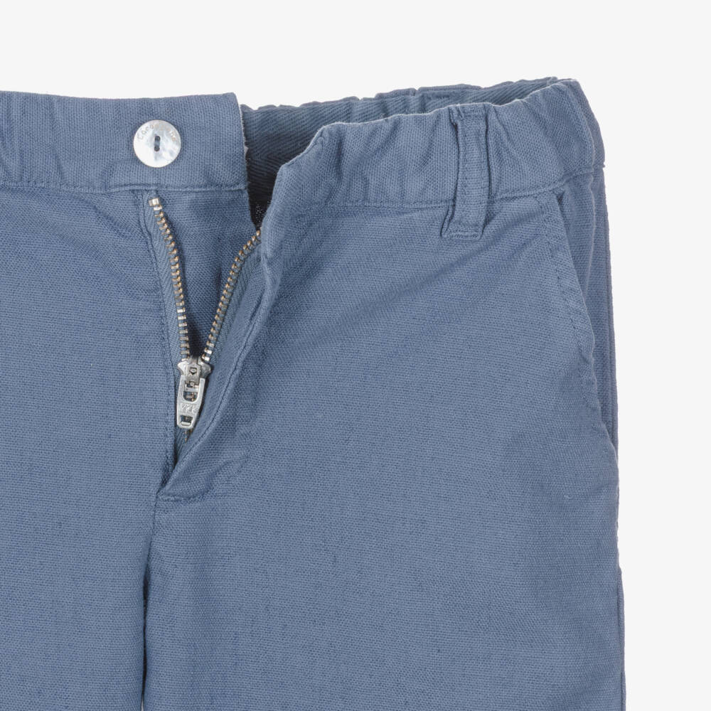Laranjinha-Boys Blue Cotton & Linen Shorts | Childrensalon Outlet