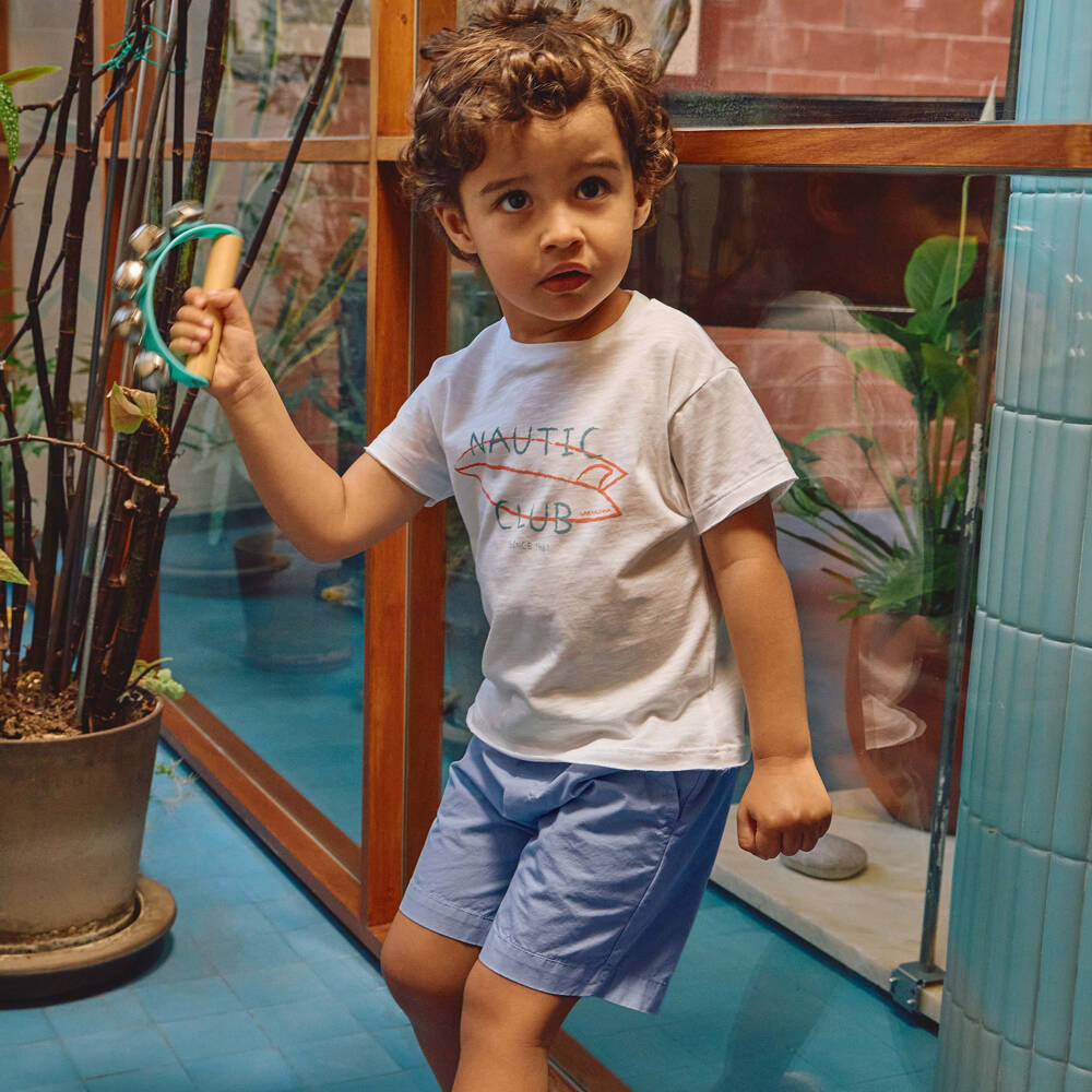 Laranjinha-Boys Blue Cotton & Linen Shorts | Childrensalon Outlet