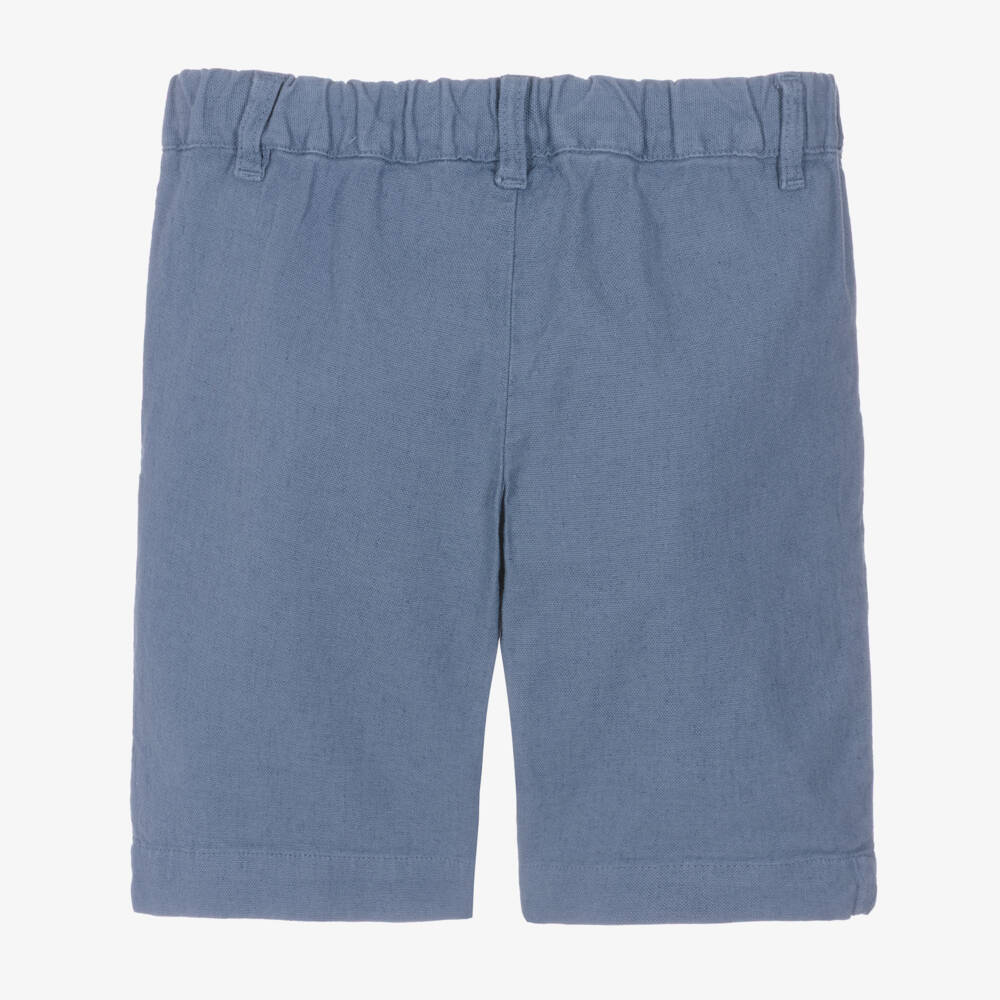 Laranjinha-Boys Blue Cotton & Linen Shorts | Childrensalon Outlet