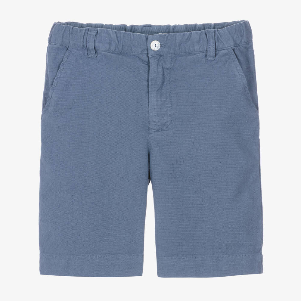 Laranjinha-Boys Blue Cotton & Linen Shorts | Childrensalon Outlet